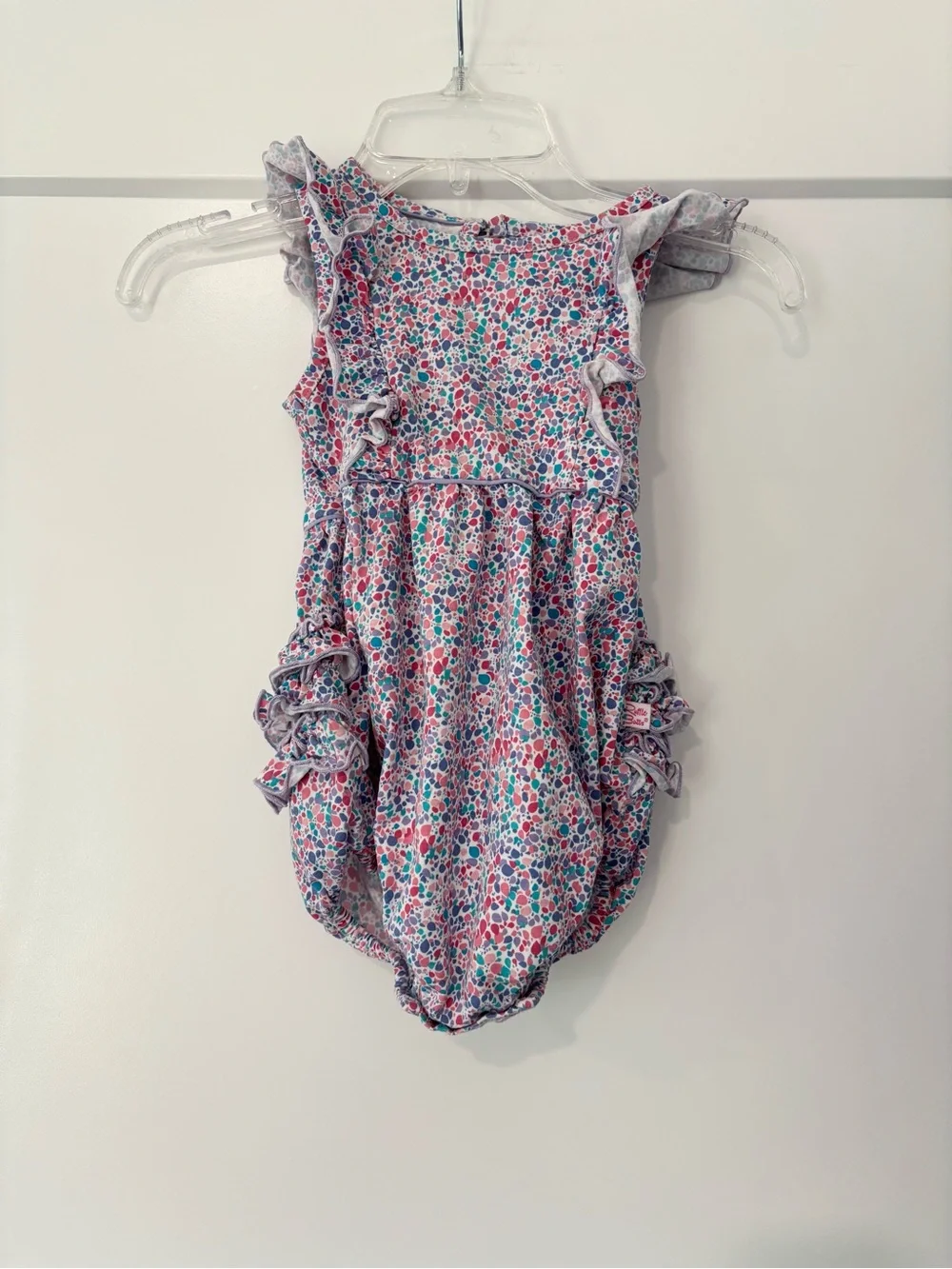 Ruffle Butts Pink Purple Blue Speckle Print Bubble Romper 2t